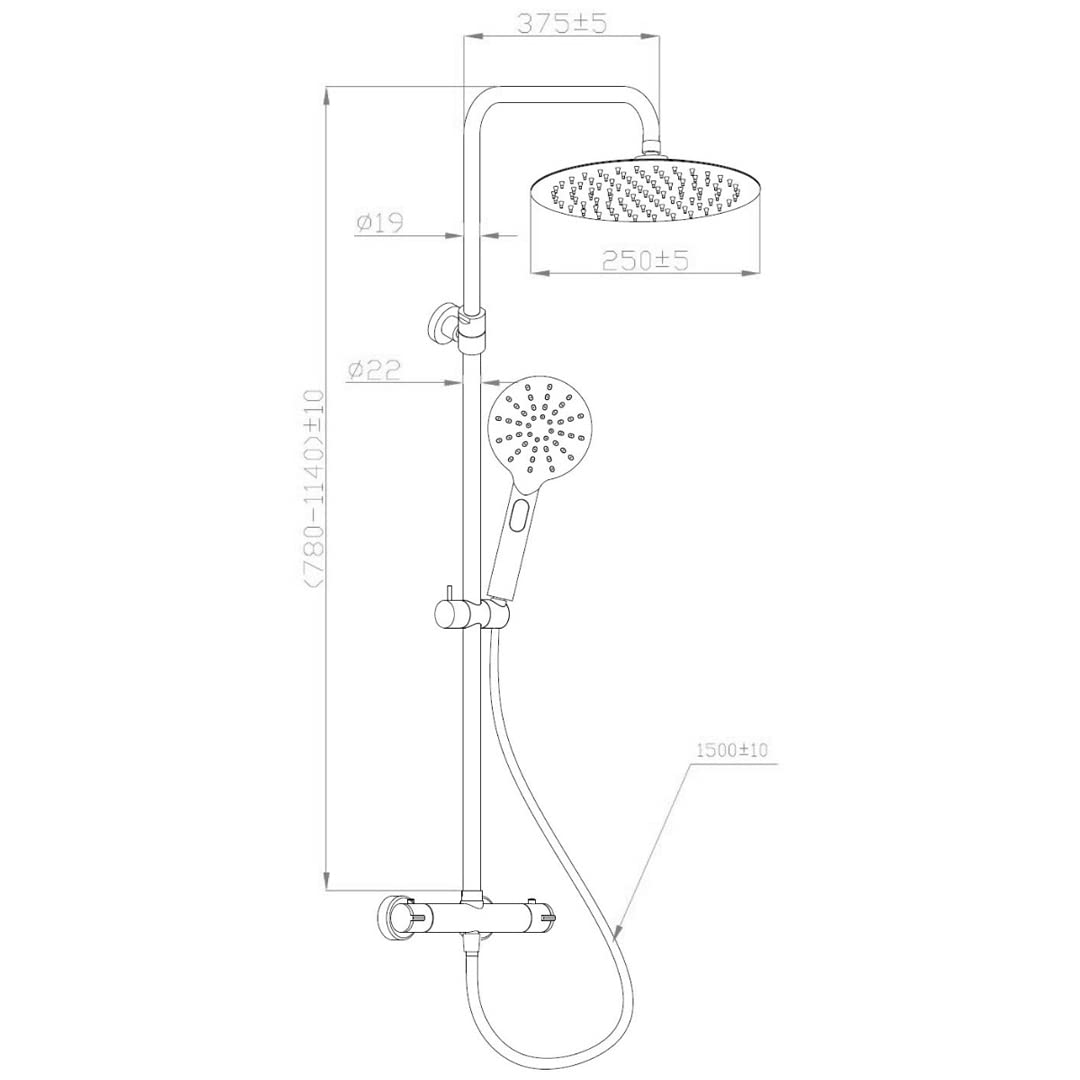 Essebagno Columna de ducha Kissy negra con termostato - Negra