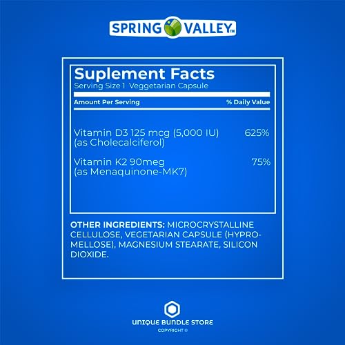 Spring Valley, K2 D3 Vitamin Supplement, 90mcg + 125mcg Vegetarian Capsules 90 Count, Vitamin D3 K2 + 7 Day Pill Organizer Included (Pack of 1) - Thumbnail 5
