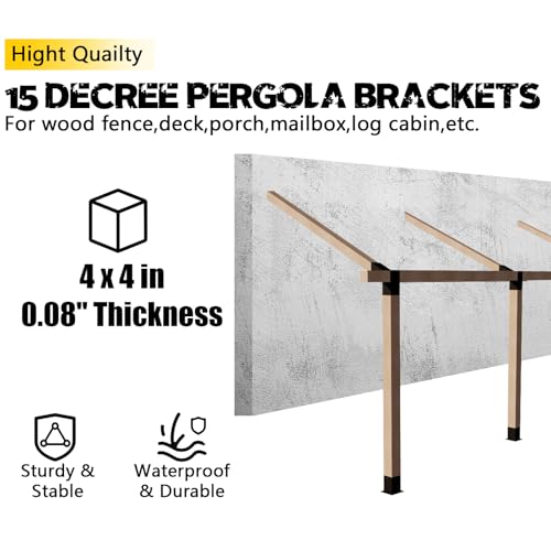 Image of 3-Way 15 Degree Pergola Brackets,L-Shaped Right Angle Corner Bracket for 4 inchx4 inch(Actual:3.5 inchx3.5 inch) Indoor & Outdoor Wood Beam,DIY Slant Bracket for Pavilion,Gazebo,Porch,Deck,Cabin (2Pack)
