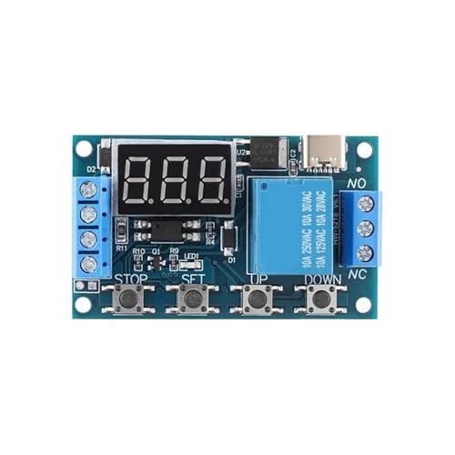 Relé temporizador digital de 5V a 24V con puerto Tipo C y circuito de retardo en ciclo continuo