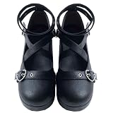AOSPHIRAYLIAN Womens Black Mary Janes Shoes Round Toe Buckle Ankle T-Strap Summer Dress Platform Wedge Pumps Shoes