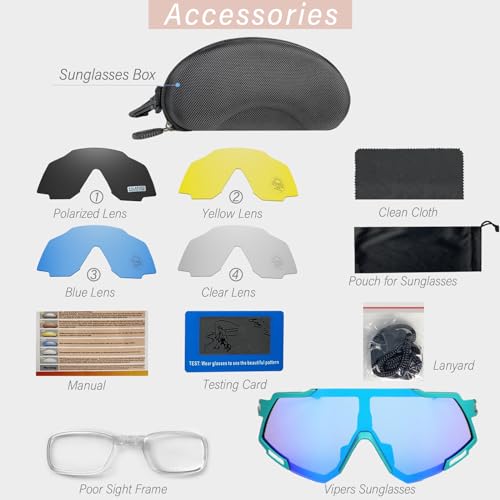 Tunfund Viper Sunglasses Polarized Teen Youth Kid Boy Girl for Cycling Fishing Runing Sports Driving Golf UV 400 (Age:10-15 Years Old) Green+Blue