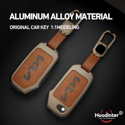 Image of Metal Leather Key Cover Compatible for Kia Seltos, Sonet, Carens Clavis, Syros (2023-2026) | 3 Button Flip Key | Premium Alloy Smart Key Case with Leather | Scratch Resistant - Brown
