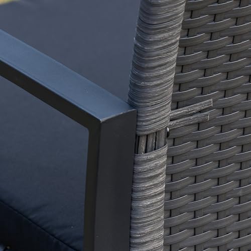 Outsunny Conjunto de Jardín Exterior de 3 Piezas Juego de 2 Sillas y Mesa de Ratán con Cojines Acolchados y Encimera de Vidrio para Balcón Terraza Gris y Negro - imagen 9