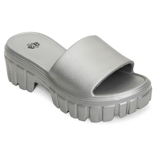 Image of Liberty A-HA LB46-01E Casual Sandal for Women - Grey, Dark Grey & Yellow | Comfortable EVA Sole and Cushioned Footbed | Durable Summer Footwear for Outdoor | Ideal for Everyday Wear