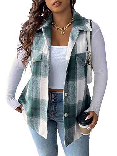 Makemechic Women's Plus Size Plaid Vest Coat Button Down Sleeveless Coat Jacket Outerwear Plus Multicolor 4Xl #TOP8