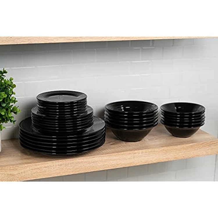 10 Strawberry Street Nova Black Round 62-Piece Dinnerware Set, Service for 6