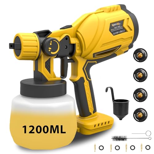 Cordless Paint Sprayer 800w HVLP For 18-21V Dewalt Battery,Paint Spray Gun With 4 Copper Nozzles & 1200ml Detachable Tank,Fence Paint Sprayer for Home,Garden Walls,Cabins,Decking（NO Battery),Handheld