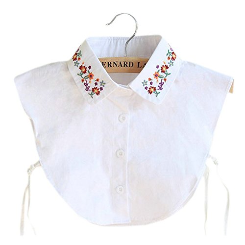 Joyci Pure Cotton Embroidery Flower Detachable Dickey Blouse False Collar (White)
