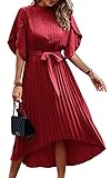 ECOWISH Women's 2023 Summer Dresses Flutter Short Sleeve Pleated Flowy Midi Dress Wrap Tie Waist Dre