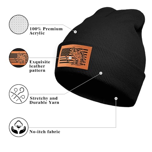 Image of American Flag Fishing Beanie Hat for Men, Christmas Dad Birthday Beanie Hats Gift for Women Men