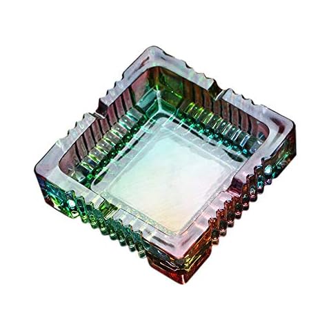 JHNIF Classic Square Heavy Crystal Glass Ashtray, Stained Glass, 6 Inches Cover