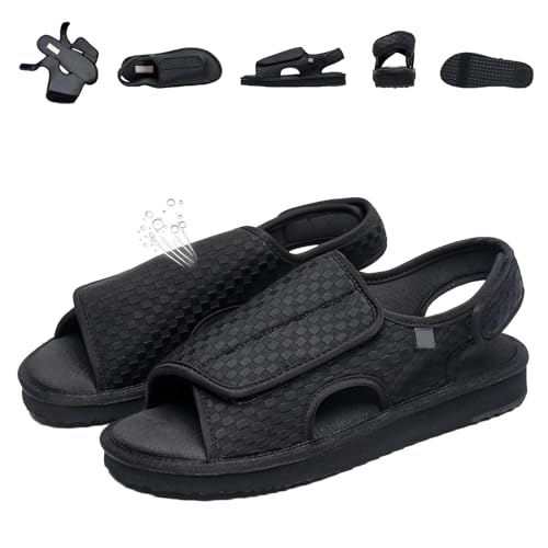 Men's Open Toe Sandals, Adjustable Wide Width Elderly Shoes, Non Slip Lightweight Slippers, Women's Walking Sandals Arthritis Edema Shoes for Swollen Feet
