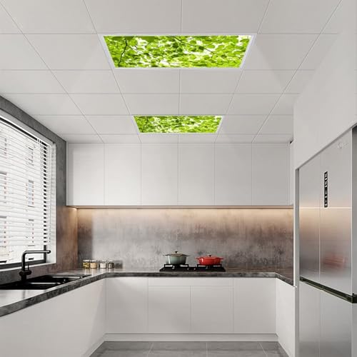 Image of 2 Pcs Fluorescent Light Covers for Ceiling Lights,Spring Leaves Magnetic Light Covers with 10 Magnets Fluorescent Light Filters for School Classroom Home Office Drop Ceiling Lamp Decor 4 x 2 Feet