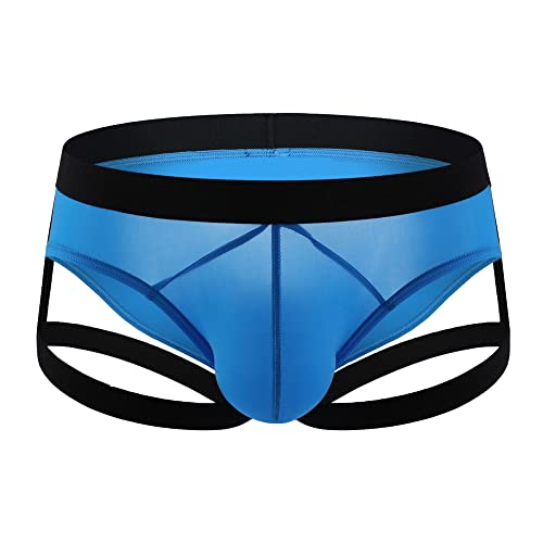 JEKE-DG Men's Garter See Through Ice Silk Briefs Breathable Stretch Big Pouch Thong Sexy Low Rise Jockstrap Underwear