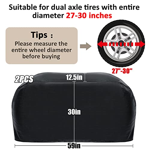 2 Pcs Dual-Axle Rv Trailers Tire Covers - Vinyl Brushed Lining Thicken Double Wheel Cover For 27-30In Dia Campers Truck Wheels, Waterproof Cold & Sun Protection Wear-Resistant Durable (Black) #TOP3