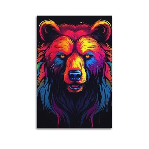 JIYAYCU Póster de animales de osos coloridos, pintura decorativa en lienzo, 30 x 45 cm