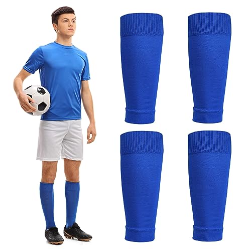 Football Sock Sleeves Soccer Shin Guards Sleeves Blue Team Leg Sock Sleeve Cut Football Socks for Football Games Beginner （Blue，Adults）