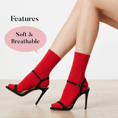 Image of Womens Colorful Basic Sock -Unique Knit Cotton Crew Socks 3 Pack