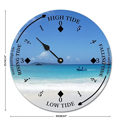 Ditooms Tide Clock Beach Boat Rocky Coast East Coast Atlantic Ocean Time Tidal Clock High And Low Tide Wall Hanging Art Tide Movement Clock For Beach House Cottage 14X14 In #TOP2