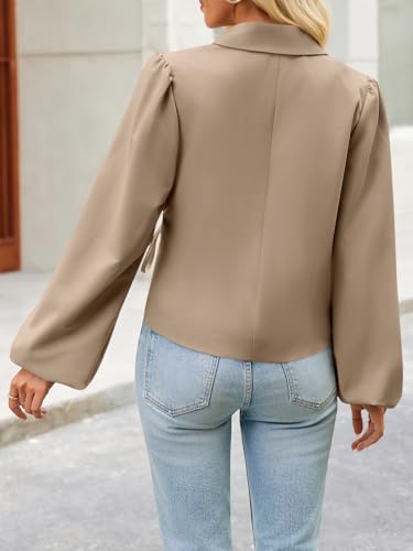 Cicy Bell Womens Puff Long Sleeve Blazers V Neck Wrap Cropped Trench Coat Work Office Dressy Casual Suit Jackets3