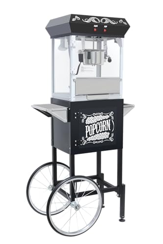 Image of Popcorn Machine with Cart & Wheels - Popcorn Popper with 10OZ Stainless Steel Kettle, Pop corn Machine Maker for Home, Parties, Movie Theater, Black