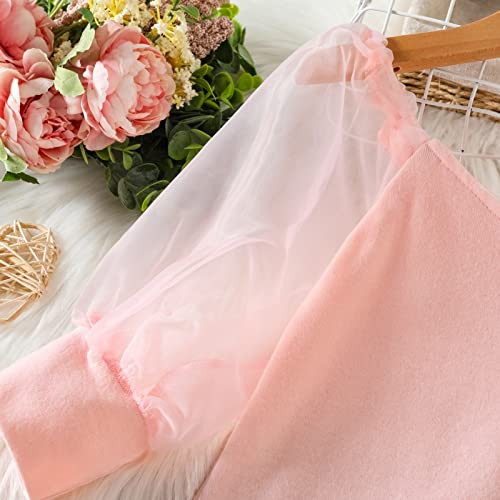 Toddler Baby Ribbed Dress Ruffle Solid Round Neck Corduroy Smocked Spring Dresses+Hair Clip Clothes Special Occasion Pink #TOP3
