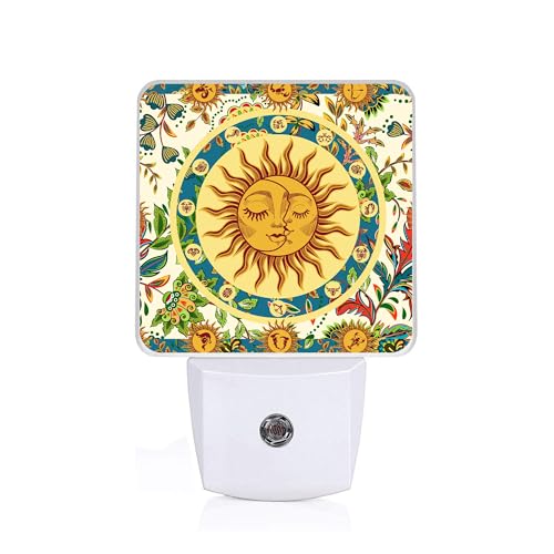 Image of Boho Sun Moon Night Light, Plug-into Wall Nightlight Lamp with Dusk to Dawn Sensor, Led Lamp 0.5W Energy Efficient for Boys Girls Adults Home Decor