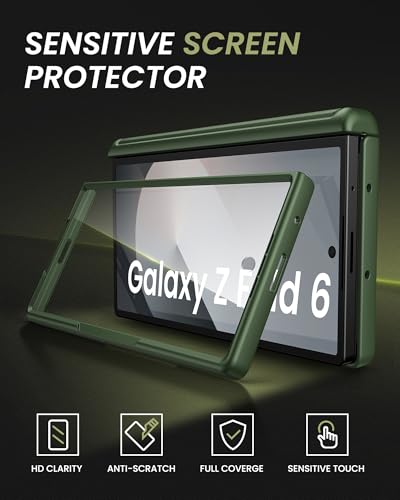 Image of for Samsung Galaxy Z Fold 6 Case with Card Holder & Slide Camera Lens Cover & Hinge Protection & Screen Protector, Heavy Duty Full Body Protective Phone Cover Case for Galaxy Z Fold 6, Green