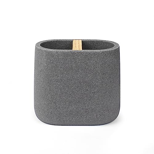 Nadi Collection | Vaso Cepillo Dientes baño | Serie Forest | Resina y Madera | para baño o Cocina | Portacepillos | 10.5 x 6.5 x 9 cm (Gris)