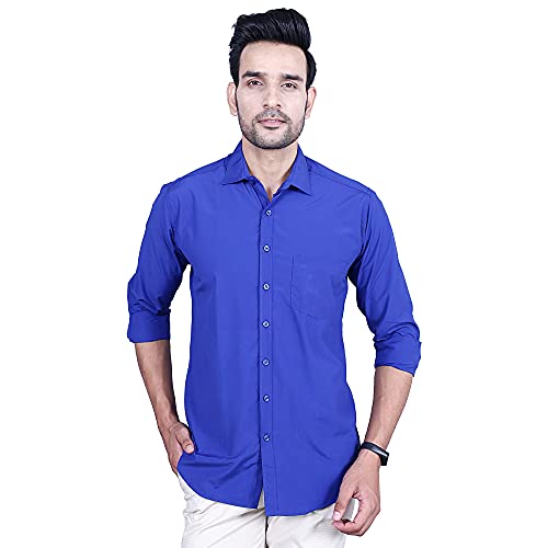 Image of Men's Cotton Solid Slim Fit Casual Spread Collar Shirt
