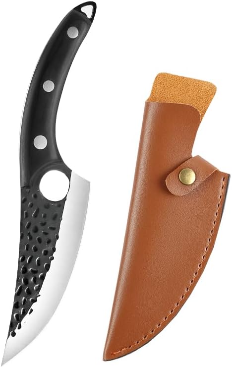 MAYiT Meat Cleaver Knife, 5.5 Inch Handmade Forged Kitchen Knives Stainless Steel Full-Tang Butcher Boning Knife Meat Cleaver Household Slicing Knife(Knife A)