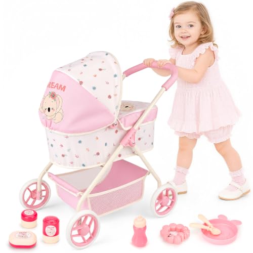 deAO Poussette Poupee 2 en 1 avec Capote pour Poupées 60 * 49.5 * 36.5cm