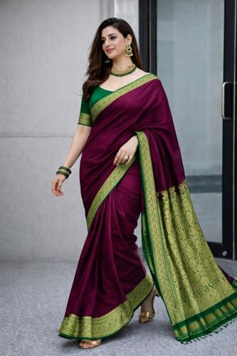 Image of Women's Glory Banarasi Satin Silk Saree with Rich Zari Woven Border & Pallu | Soft Glossy Party Fancy Traditional Saree for Wedding, Festive, Function | Blouse Piece Included