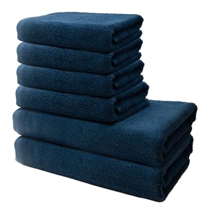 6 er Set Handtücher | 2 Badetücher Erwachsene 70x140 cm + 4 Handtücher 50x100 cm | Frottee Weich & Flauschig | 100% Baumwolle | Frottier Duschtuch Badetuch | Oeko-Tex | 500g/m² | Ôhm | Dunkelblau