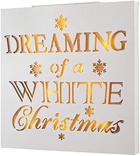 WeRChristmas Dreaming of a White Christmas Wooden Sign with 10 Warm LED Lights, 31cm