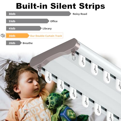 Image of Double Curtain Track Ceiling Mount, Silent Aluminum Track Curtain Rail, Heavy-Duty Double Row Ceiling Curtain Tracks Rod Sliding Rails for Curtains, Room Divider for Living Room Bedroom (15ft)