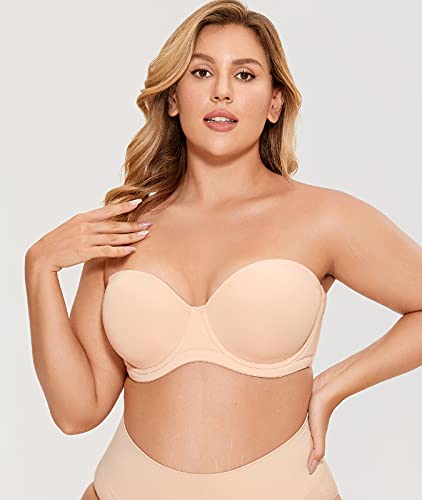 Image of DELIMIRA Women's Lightly Padded Plus Size Strapless Bras | Full Coverage, Underwire, for Large Breasts, Multiway Bra