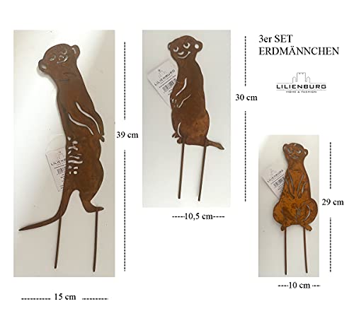 Erdmännchen Gartenstecker Aus Rost - 3er Set, 2 Mm Stark, Made In Germany, Für Beet & Balkon