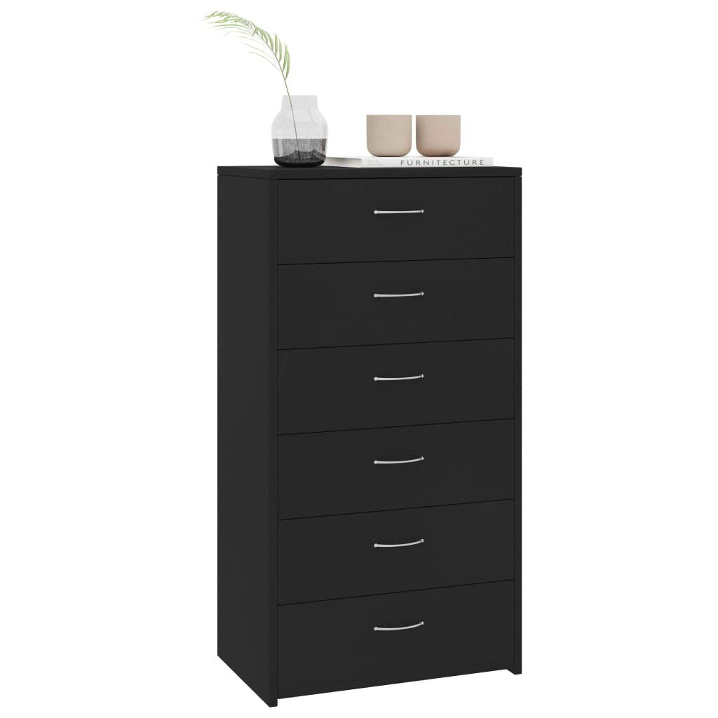 Festnight Meuble de Rangement Buffet avec 6 tiroirs Noir 50x34x96 cm Aggloméré