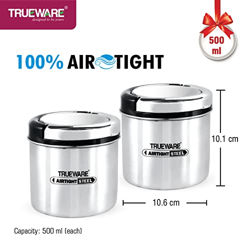 Image of Trueware Stainless Steel Lift up Tea Coffee Container | Set of 2 |Sugar Coffee Container| Air tight | BPA Free | 100% Stainless Steel | Odour Proof | Kitchen Storage (500 ml)