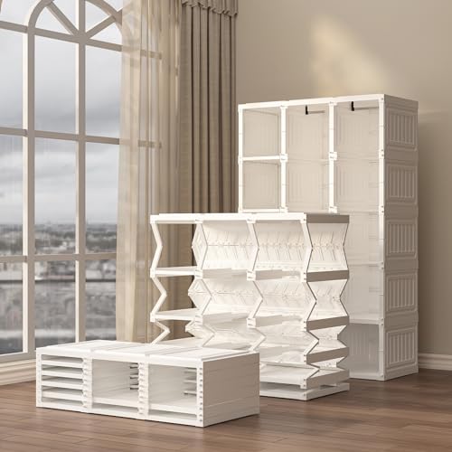 Image of ANTBOX Portable Wardrobe Closet Storage Organizer for Clothes,Folding Plastic Wardrobe with Magnetic Door and Easy Assembly 11 Doors-8 Cubes-2 Hanging Rod.