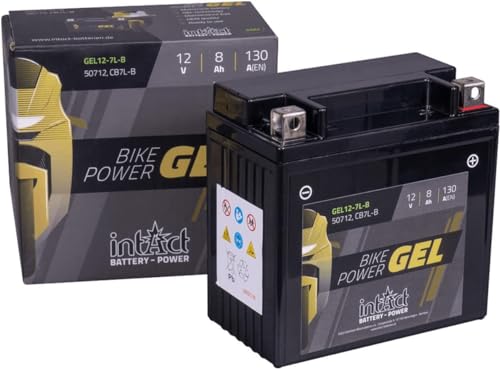 intAct - GEL MOTORRADBATTERIE Bike-Power GEL12-7L-B. Ersetzt YB7L-B. Motorradbatterie 12V 8Ah 130A. Maße: 137x76x134mm. Mit bis zu 30% mehr Startleistung Schwarz