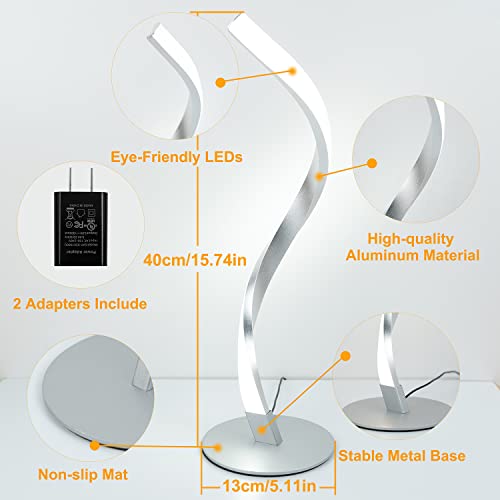 Bohon Modern Table Lamp Spiral Led Nightstand Lamps 3 Color Modes 10 Brightness Levels Desk Lights Metal Bedside Lamps For Living Room Bedroom End Tables Office, Set Of 2 (Silver) #TOP5