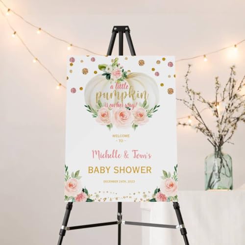 A Little Pumpkin Is On The Way Baby Shower Welcome Sign Fall Poster Welcome Baby Shower Sign Pink Blush Floral Pumpkin Baby Shower Decorations Custom Welcome Sign For Baby Girls Baby Boys