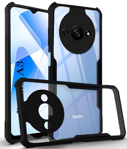 Image of Jkobi Back Cover Case for Xiaomi Redmi A3 2024 | Xiaomi Redmi A3x (Shockproof with Polycarbonate Clear Panel | Professional Black)