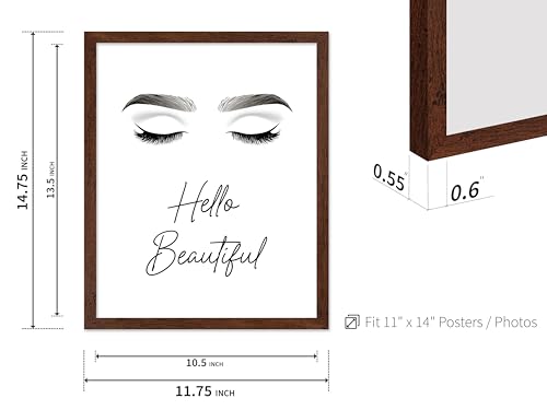 Image of Poster Master Fashion Poster - Hello Beautiful Print - Trendy Art - Modern Art - Minimal Art - Gift for Men, Women & Fashionista - Glam Decor for Dorm, Living Room or Bedroom, 11x14 Brown Framed