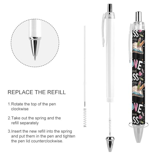 Stylos à bille rétractables noirs I Love My Class pointe fine 0,5 mm pour écriture fine et traçage