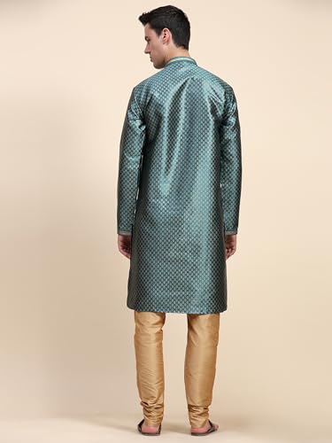 SKAVIJ Men's Embroidered Kurta Pajama Set Jacquard Silk Ethnic Motifs 2-Piece Set2