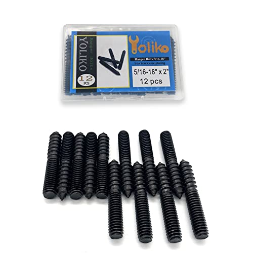 Image of 12 Pack 5 /16-18 x 2 Inch Black Hanger Bolts Double Headed Bolts for Furniture Screws 50mm Length